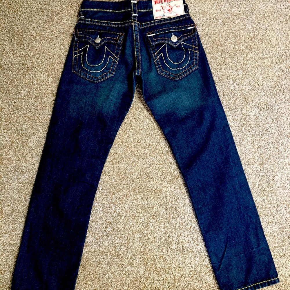 True Religion Super T Distressed Blue Jeans 31x31-32 Thick Stitch